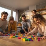 Enfants jouant lors d'un rassemblement familial joyeux