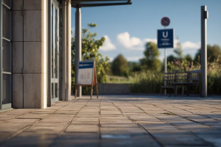 Photo de l'entrée d'une école paisible montrant des signes de bienvenue qui créent un environnement chaleureux pour les étudiants.
