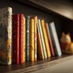 Livres d'histoires favoris des enfants sur une étagère, créant un espace rassurant dans un cadre inconnu.
