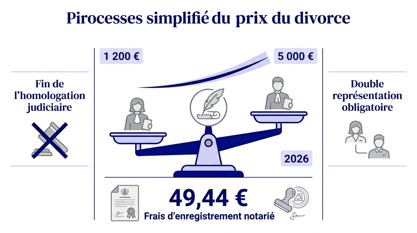 Coût réel d'un divorce amiable sans juge en 2026